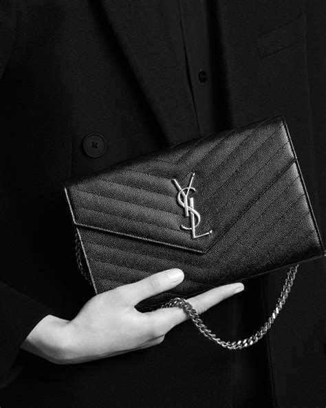 ysl monogram small wallet on chain in grained leather|saint laurent monogram quilted wallet.